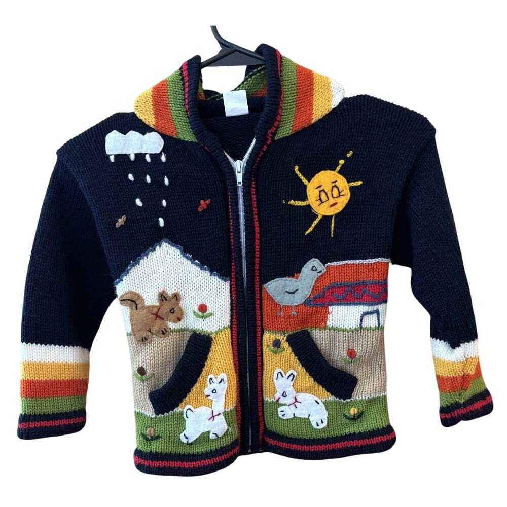 Isabella Mia Zip Up Boys Cardigan Hand knit Made In Peru Sz 6 Wool